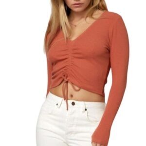 Ultra Flirt Long Sleeve Top Ribbed Orange Salmon pinkish color size S